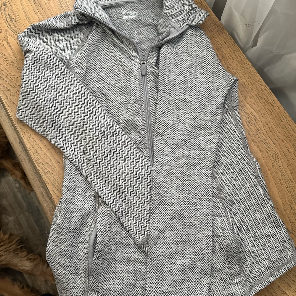 Gray Herringbone Zip-Up Jacket